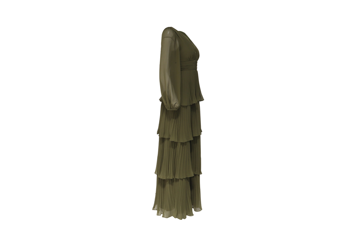 The Olive Plunging V Tiered Gown