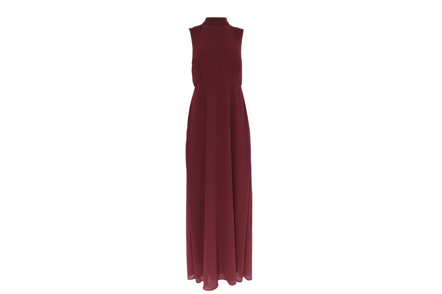 The Burgundy Mock-Neck Chiffon Maxi