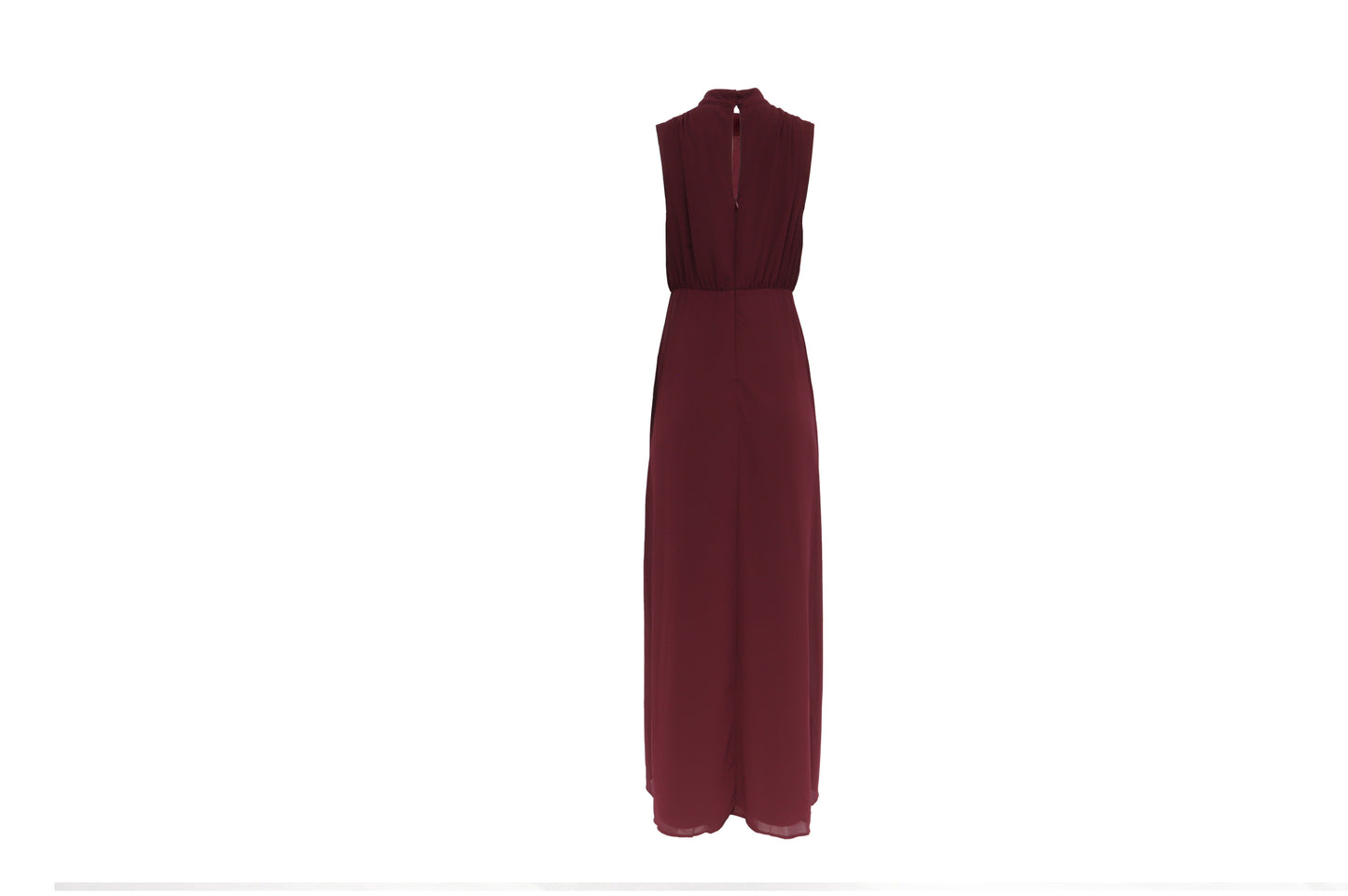 The Burgundy Mock-Neck Chiffon Maxi