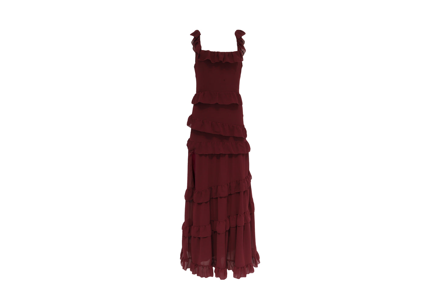 The Burgundy Ruffle Maxi — 'The Flamenco'