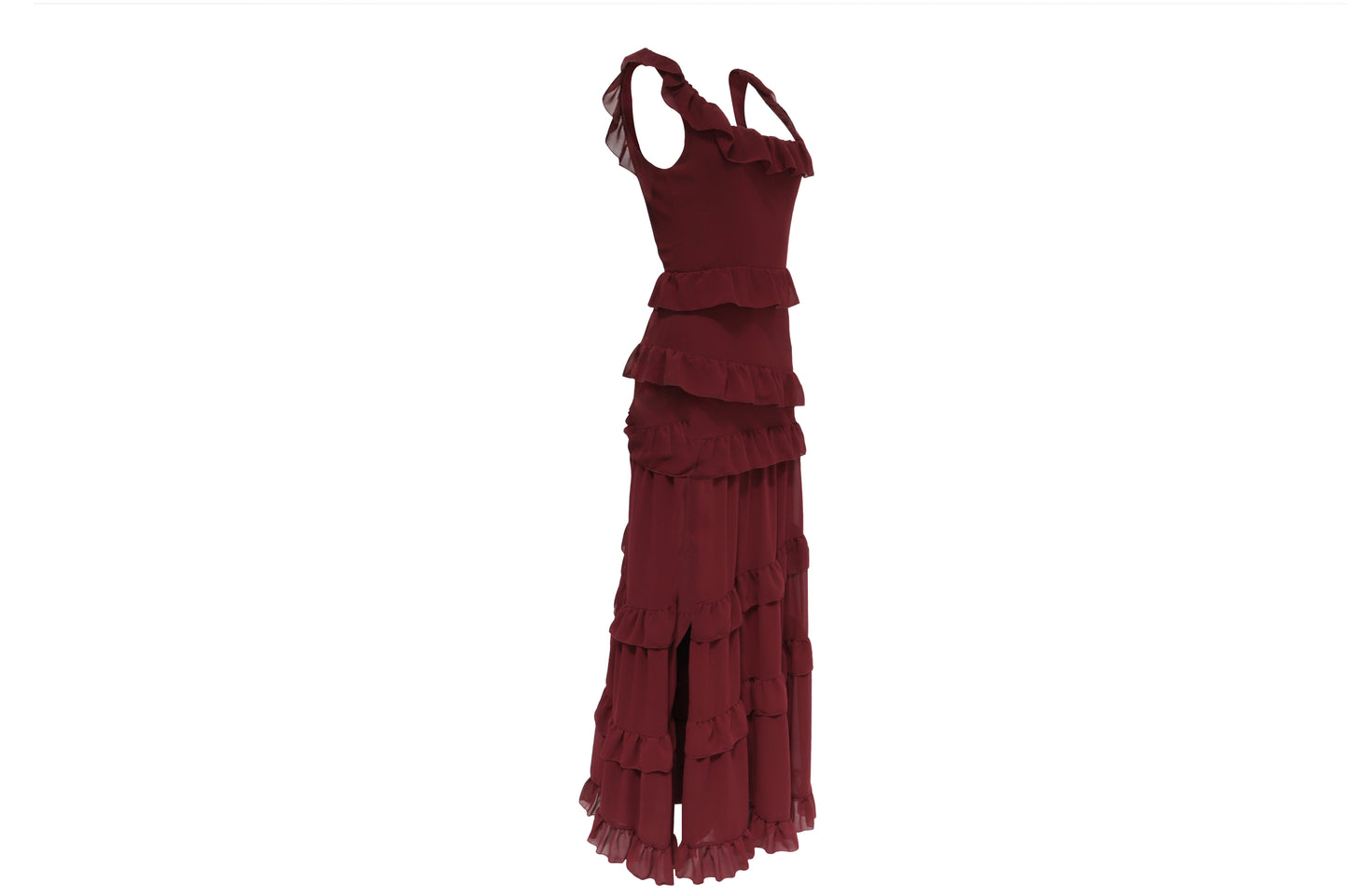 The Burgundy Ruffle Maxi — 'The Flamenco'