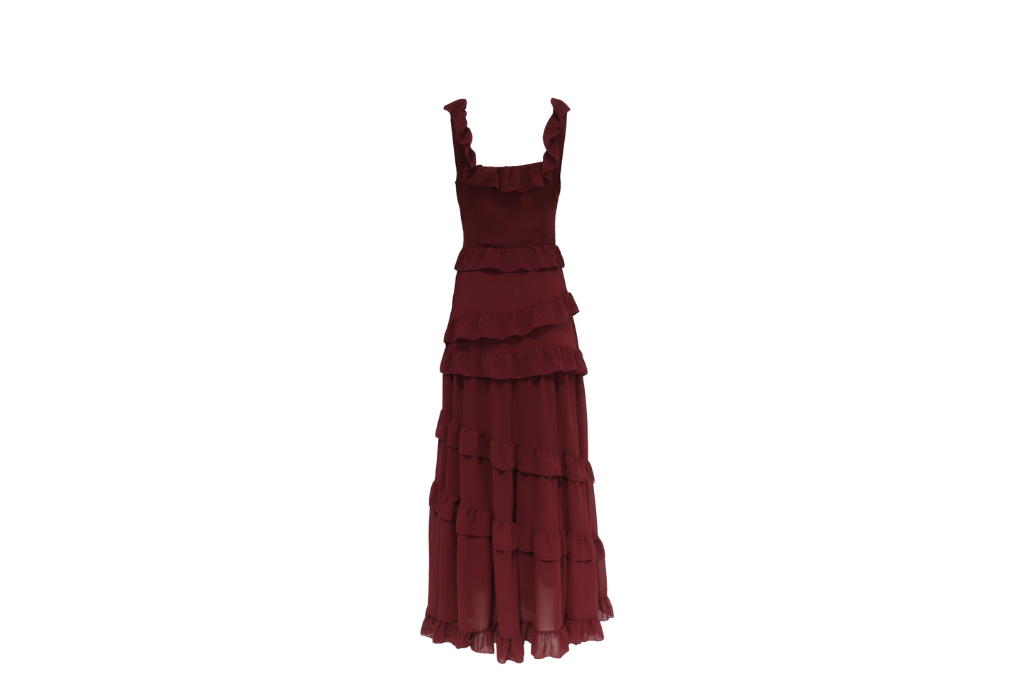 The Burgundy Ruffle Maxi — 'The Flamenco'
