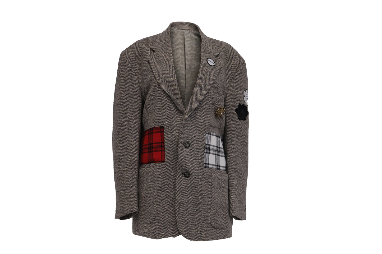 NBJ The Heritage — Brown Herringbone Plaid-Pocket Blazer