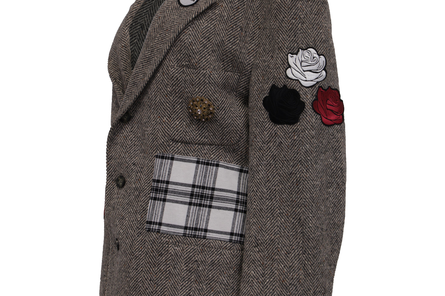 NBJ The Heritage — Brown Herringbone Plaid-Pocket Blazer