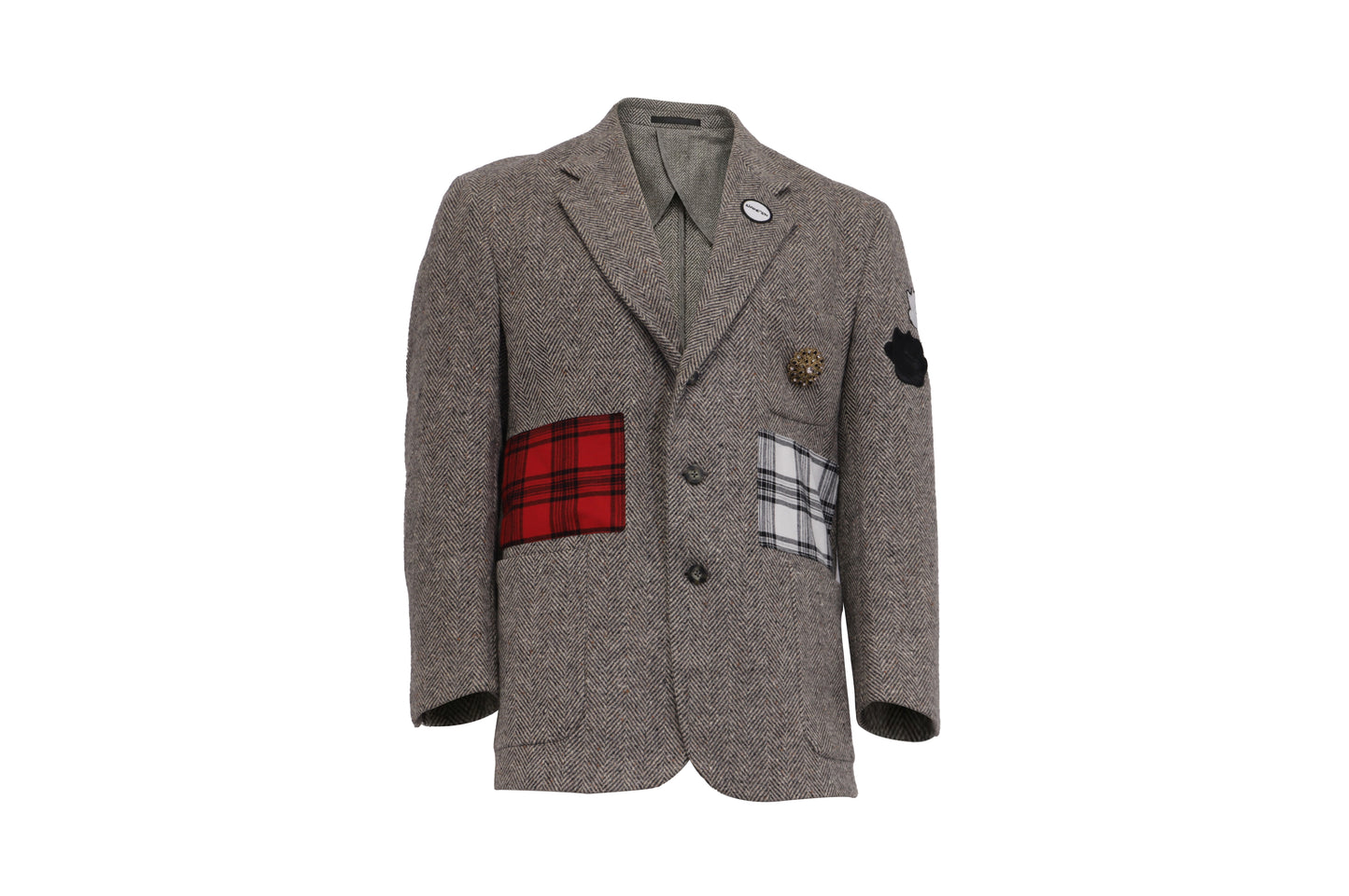 NBJ The Heritage — Brown Herringbone Plaid-Pocket Blazer