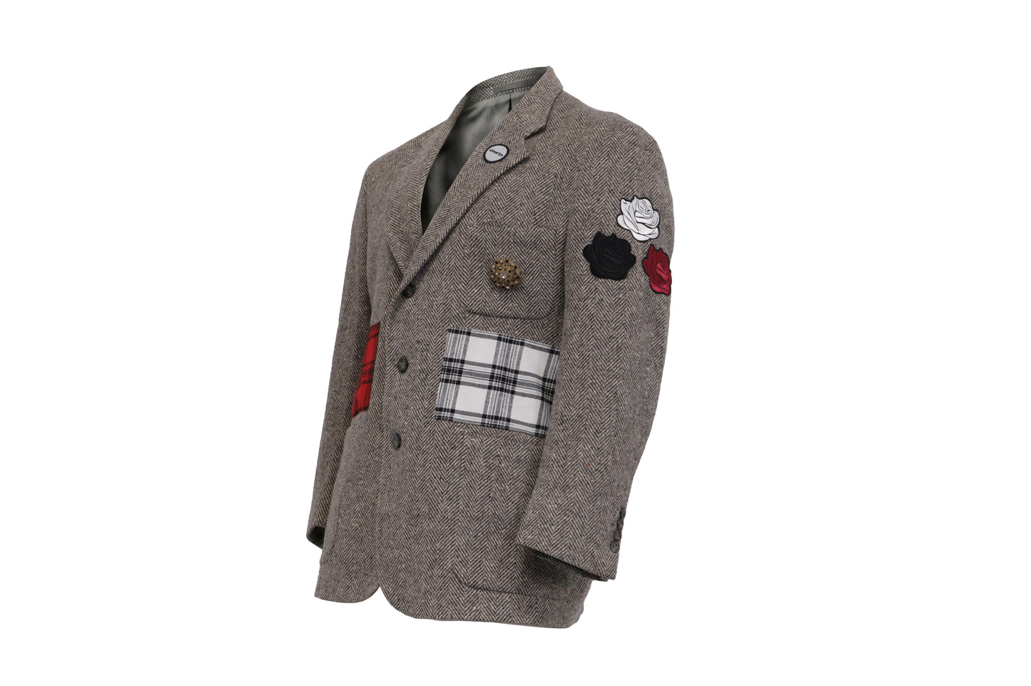NBJ The Heritage — Brown Herringbone Plaid-Pocket Blazer