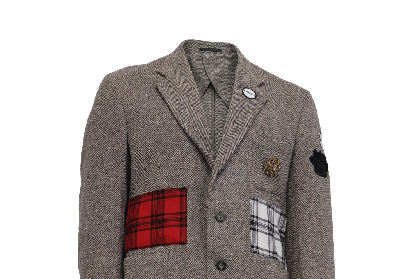 NBJ The Heritage — Brown Herringbone Plaid-Pocket Blazer