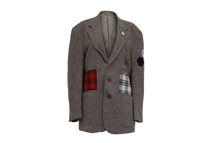 NBJ The Heritage — Brown Herringbone Plaid-Pocket Blazer