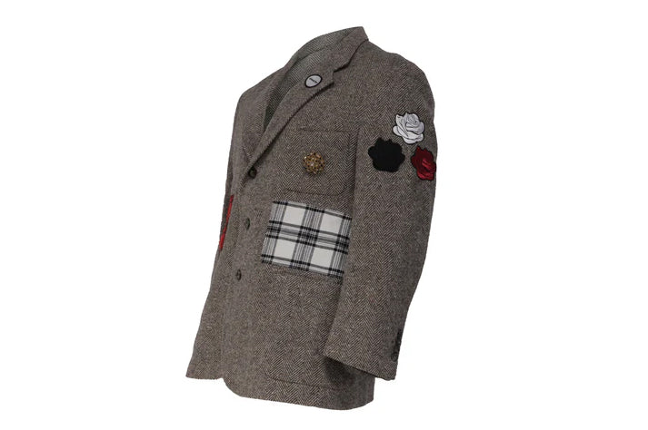 NBJ The Heritage — Brown Herringbone Plaid-Pocket Blazer