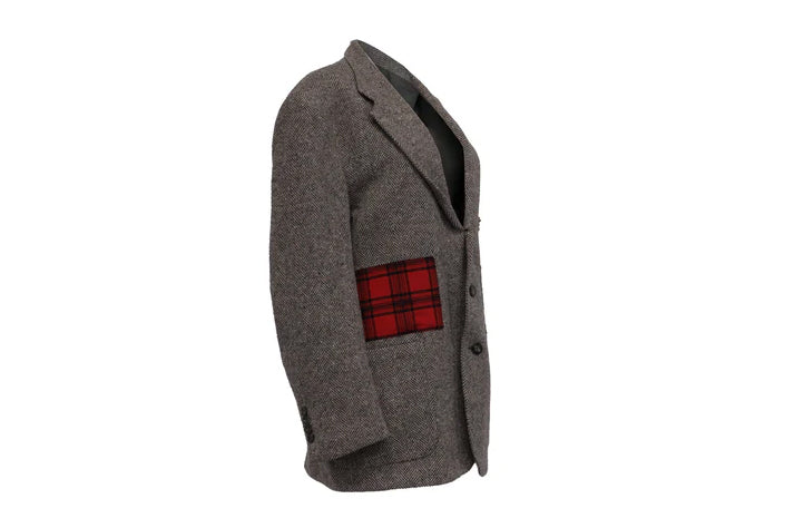 NBJ The Heritage — Brown Herringbone Plaid-Pocket Blazer