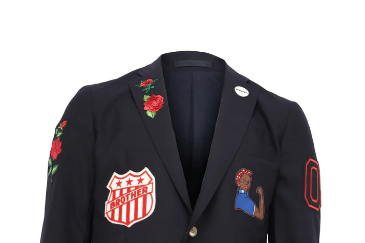 NBJ The Matriarch — Navy Wool 'MOTHER' Patch Blazer