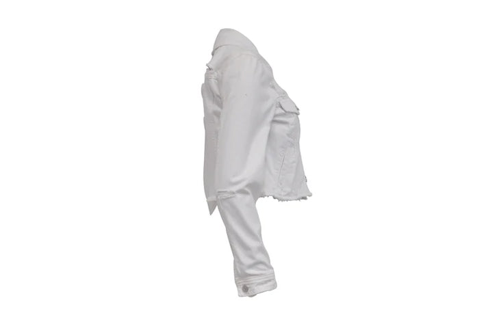 Pipes & Shaw The White Distressed Cropped Denim Jacket
