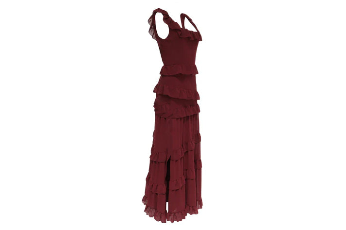 The Burgundy Ruffle Maxi — 'The Flamenco'