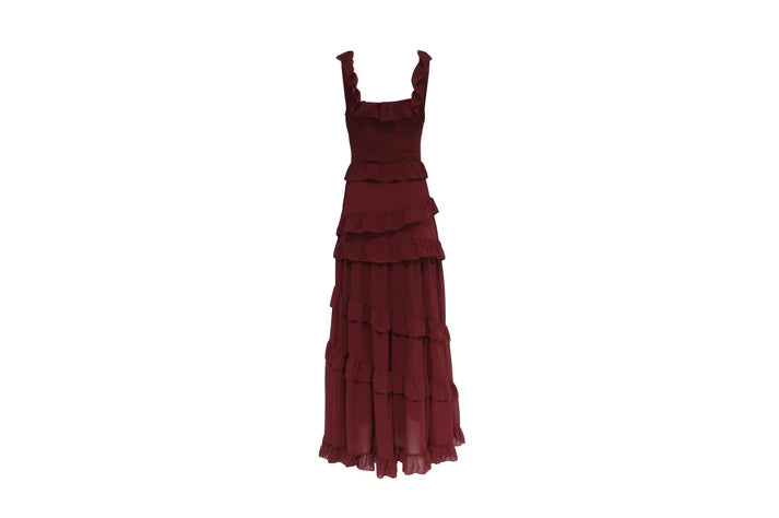 The Burgundy Ruffle Maxi — 'The Flamenco'