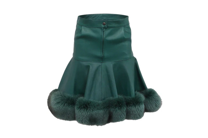 The Forest Green Fox-Trim Skirt — 'The Aspen'