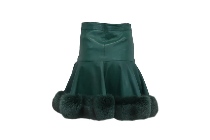 The Forest Green Fox-Trim Skirt — 'The Aspen'