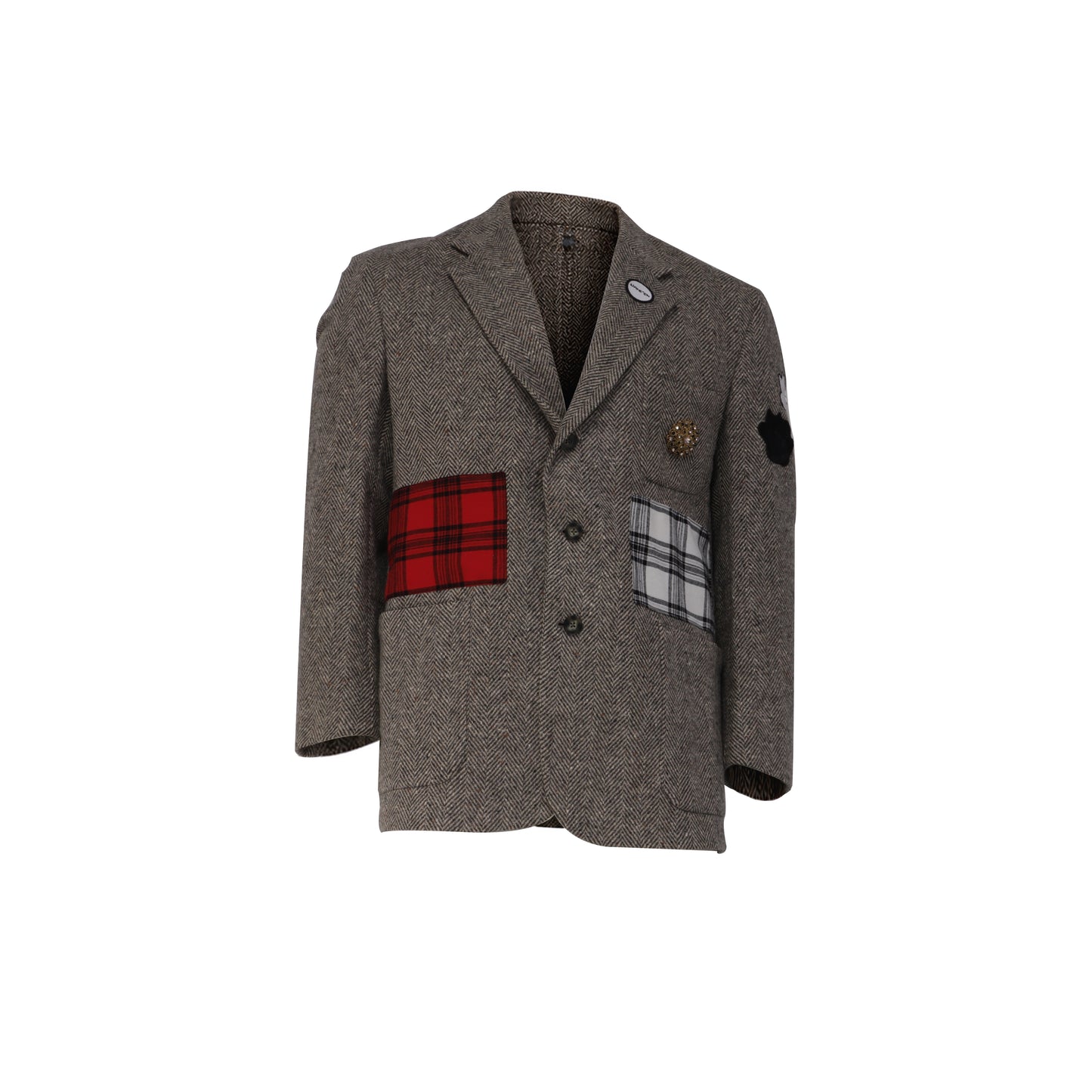 NBJ The Heritage — Brown Herringbone Plaid-Pocket Blazer