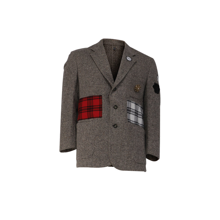 NBJ The Heritage — Brown Herringbone Plaid-Pocket Blazer