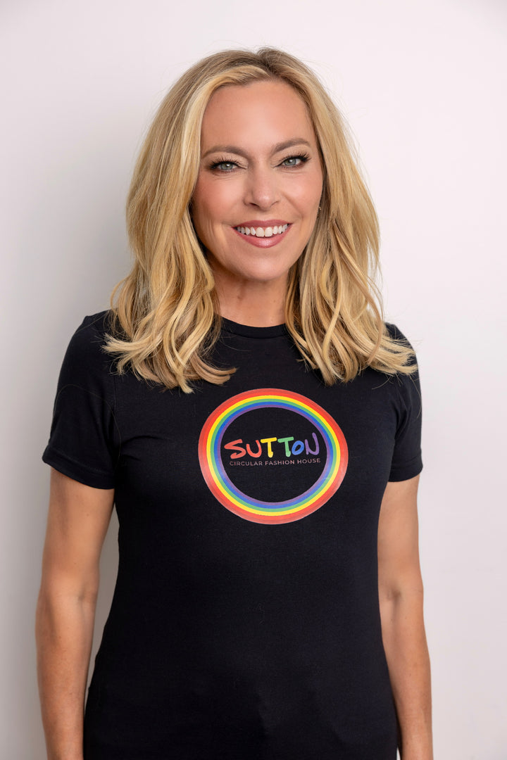 Sutton Pride Ft Round Rainbow Logo Black Womens T-Shirt