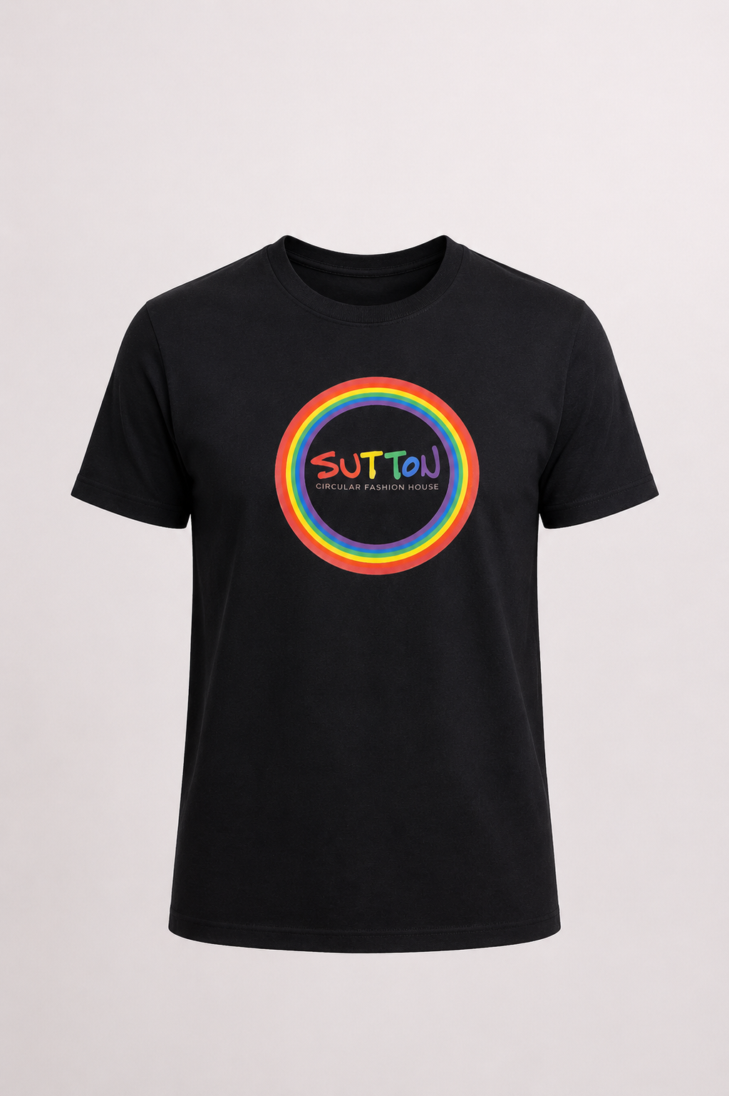 Sutton Pride Ft Round Rainbow Logo Black Womens T-Shirt