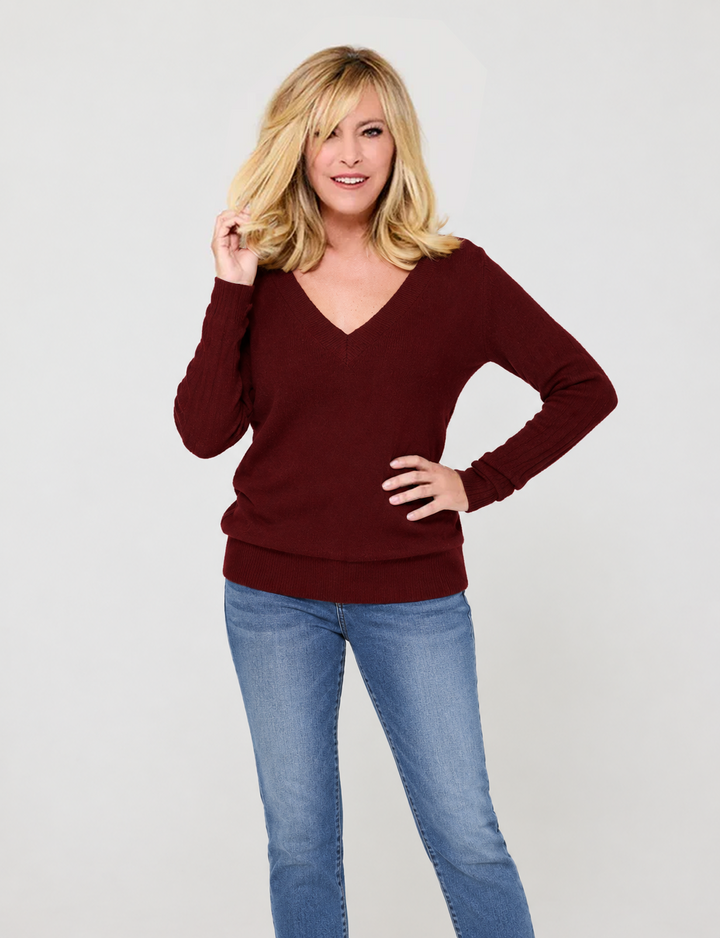 Deep V Neck Cashmere Sweater Light Gray