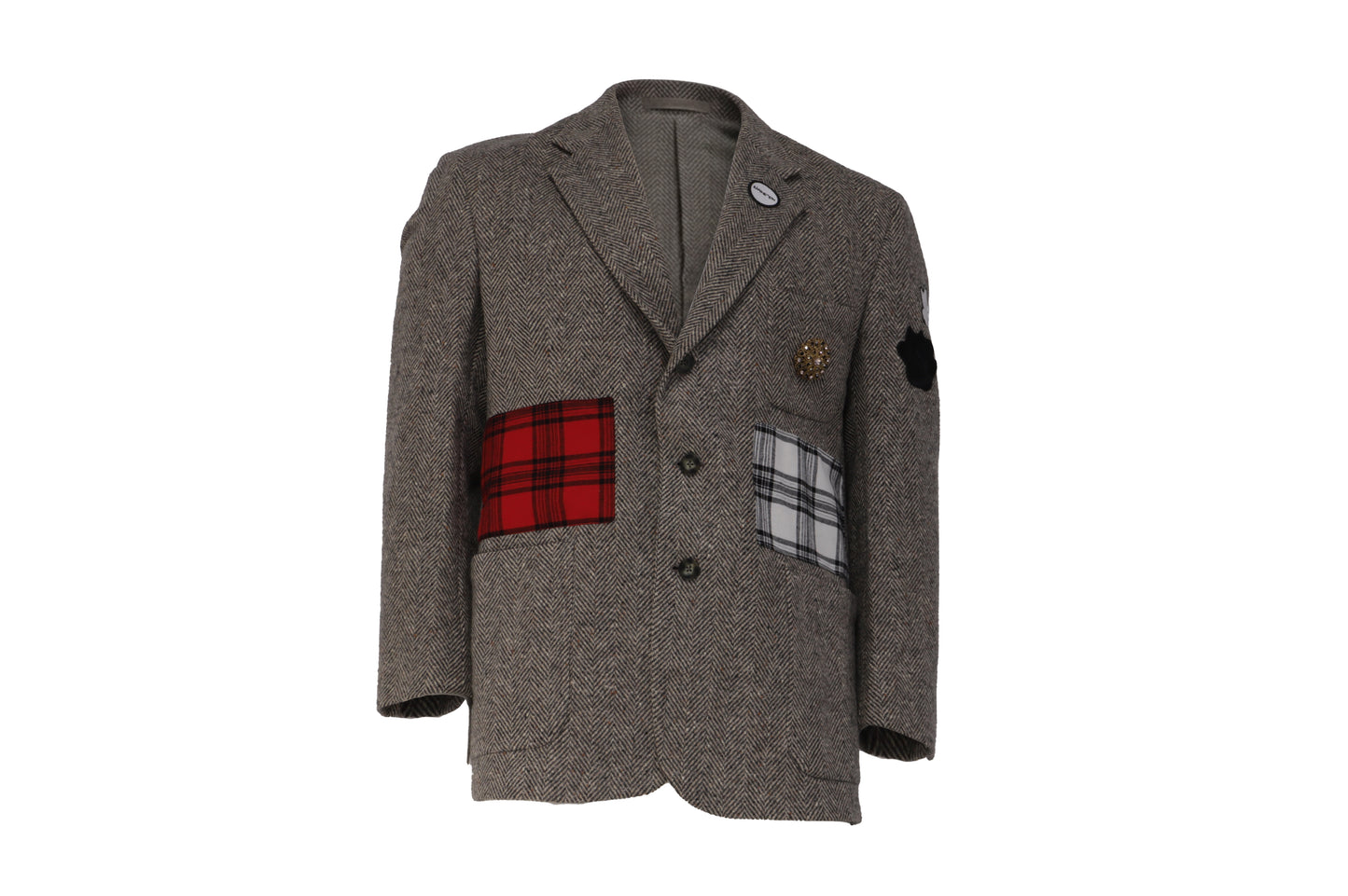 NBJ The Heritage — Brown Herringbone Plaid-Pocket Blazer