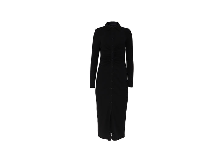 The Reunion Dress — Black Ruched Shirt Dress