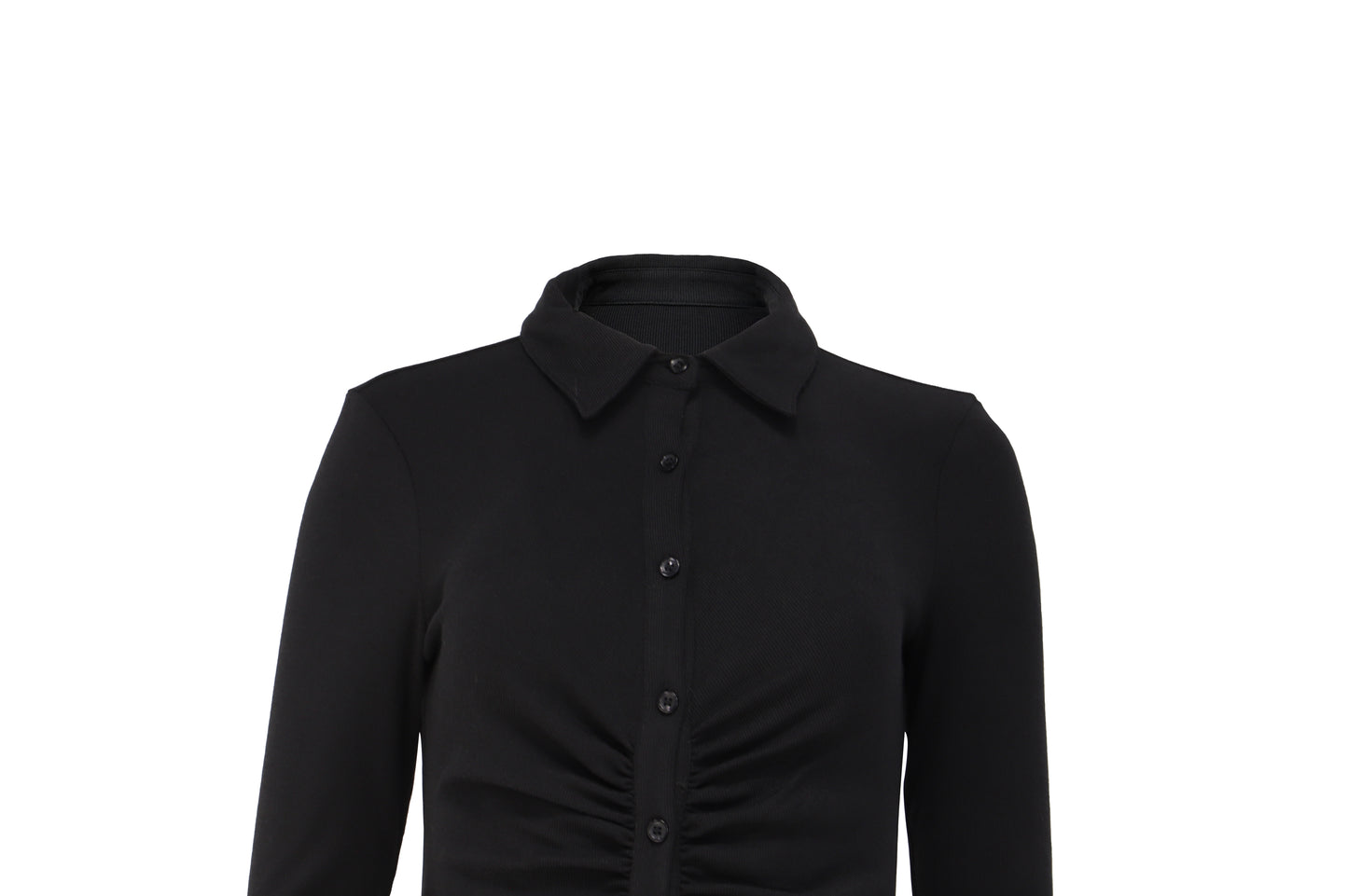 The Reunion Dress — Black Ruched Shirt Dress