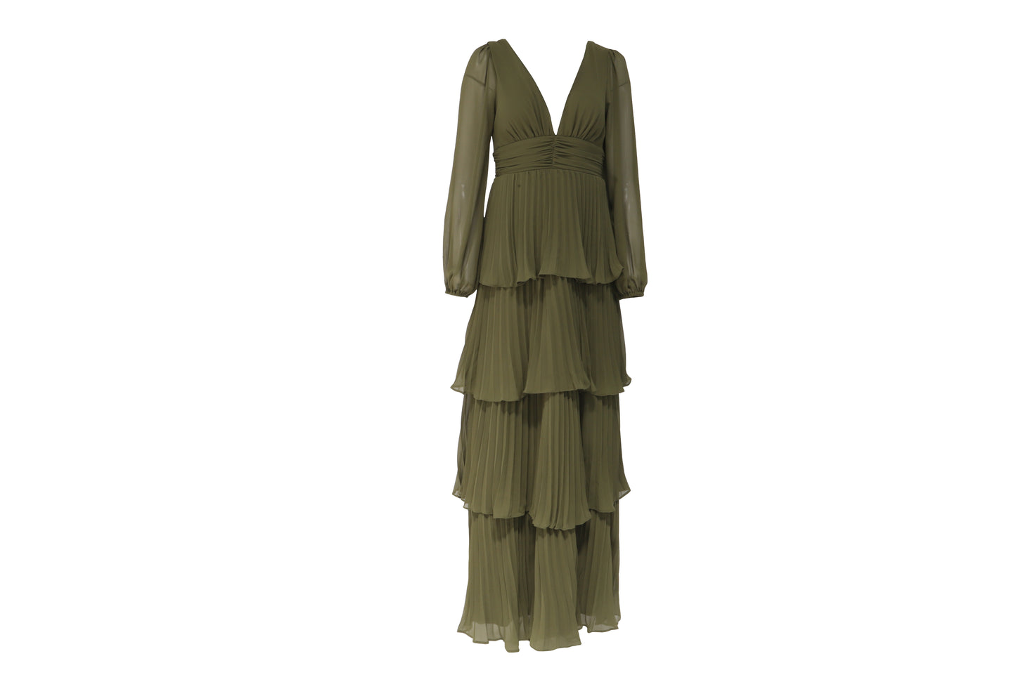 The Olive Plunging V Tiered Gown