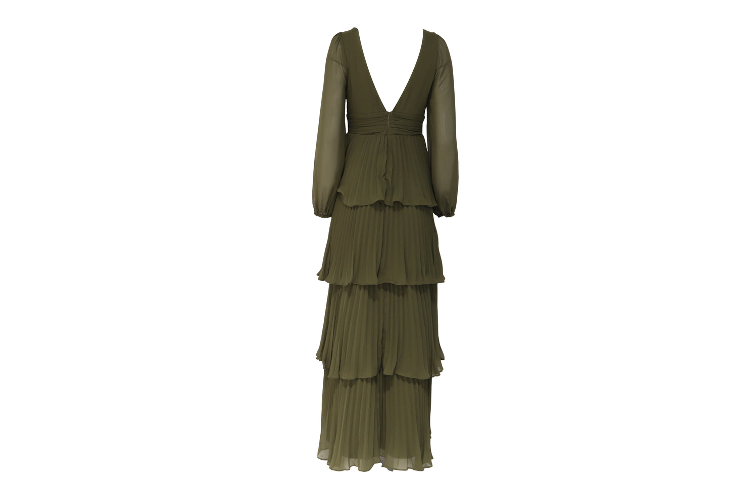 The Olive Plunging V Tiered Gown