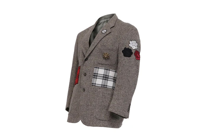 NBJ The Heritage — Brown Herringbone Plaid-Pocket Blazer