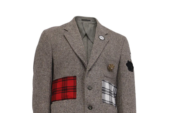 NBJ The Heritage — Brown Herringbone Plaid-Pocket Blazer