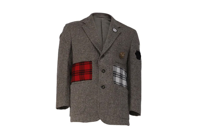 NBJ The Heritage — Brown Herringbone Plaid-Pocket Blazer