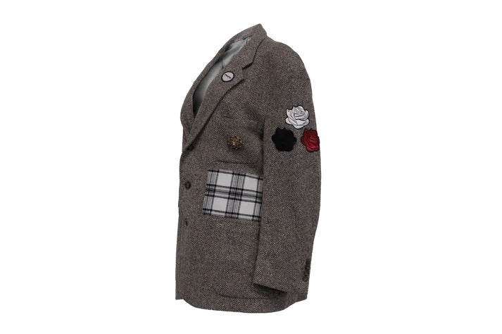 NBJ The Heritage — Brown Herringbone Plaid-Pocket Blazer