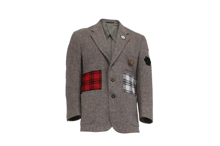 NBJ The Heritage — Brown Herringbone Plaid-Pocket Blazer