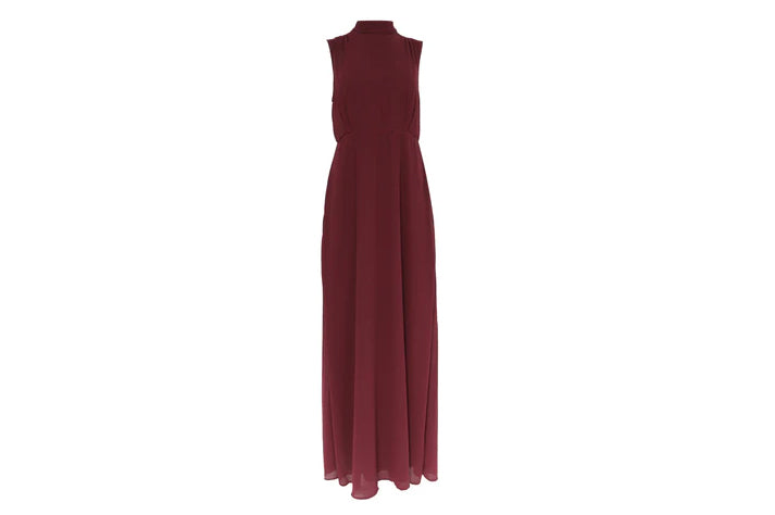 The Burgundy Mock-Neck Chiffon Maxi
