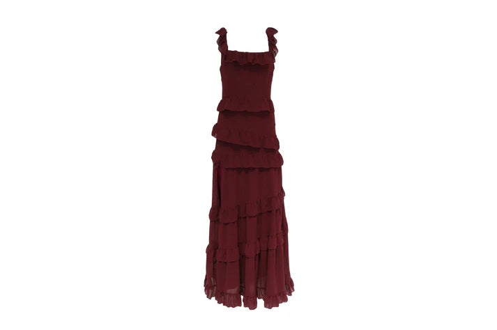 The Burgundy Ruffle Maxi — 'The Flamenco'