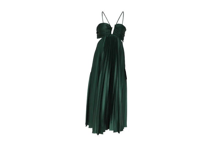 The Emerald Cutout Pleated Gown — 'The Statement'