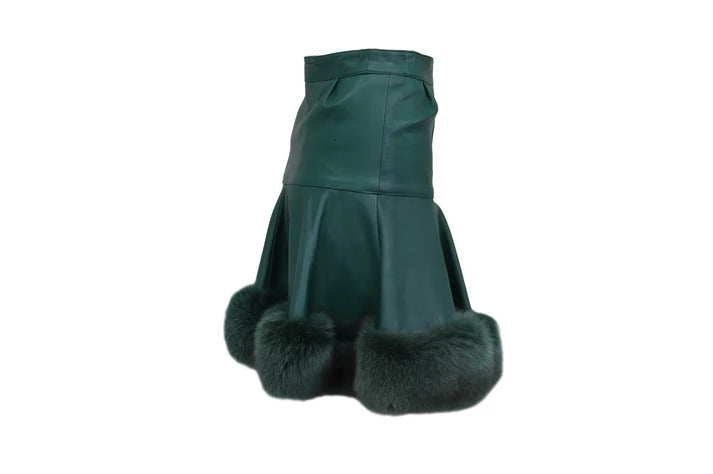 The Forest Green Fox-Trim Skirt — 'The Aspen'