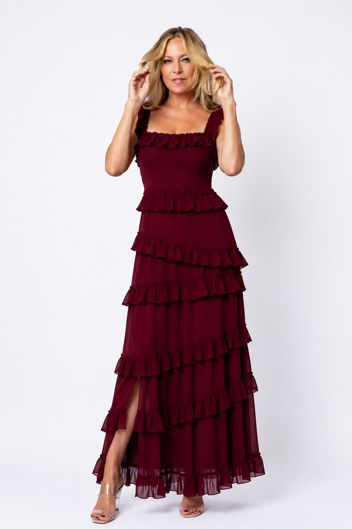 The Burgundy Ruffle Maxi — 'The Flamenco'