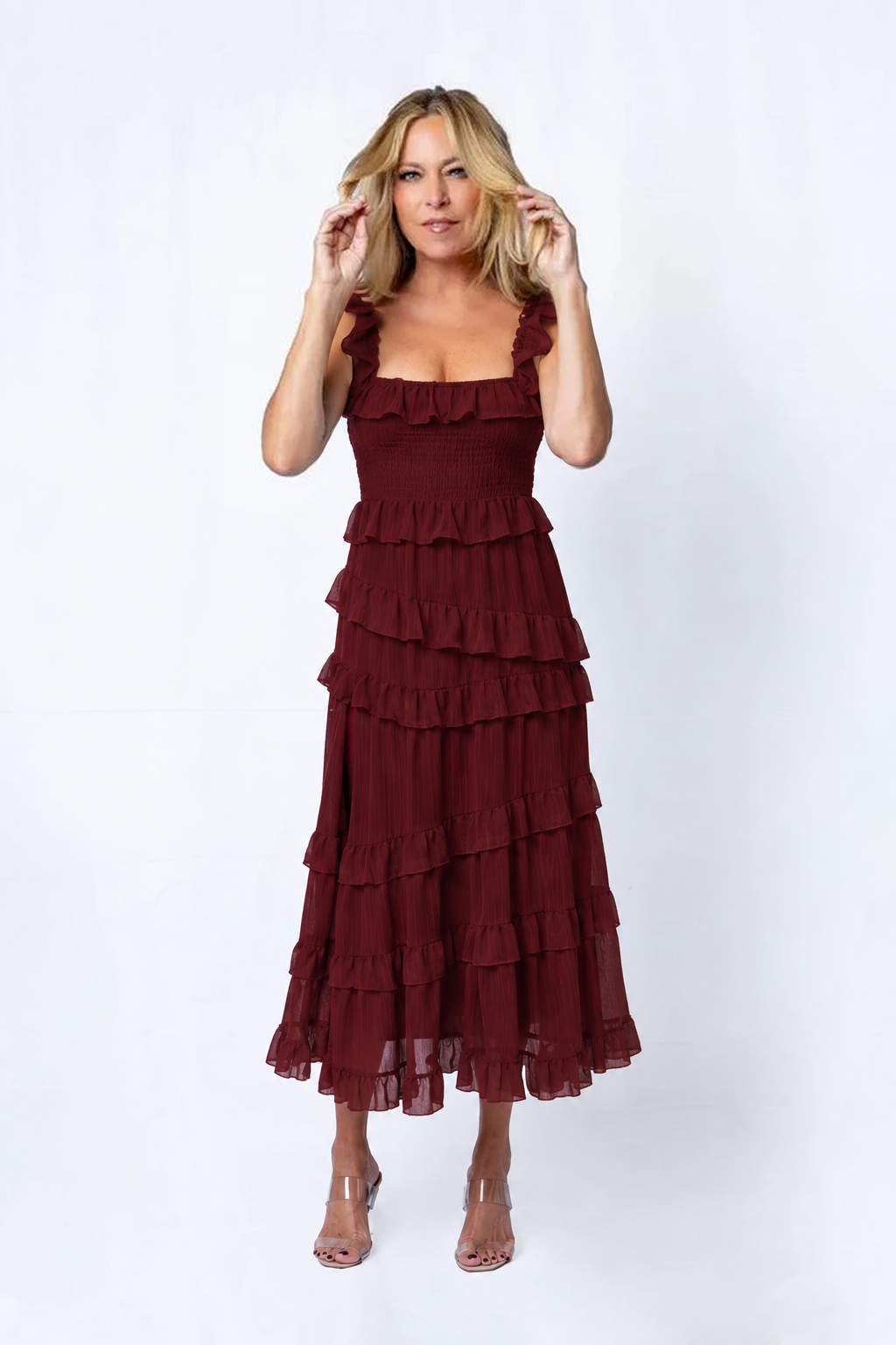 The Burgundy Ruffle Maxi — 'The Flamenco'