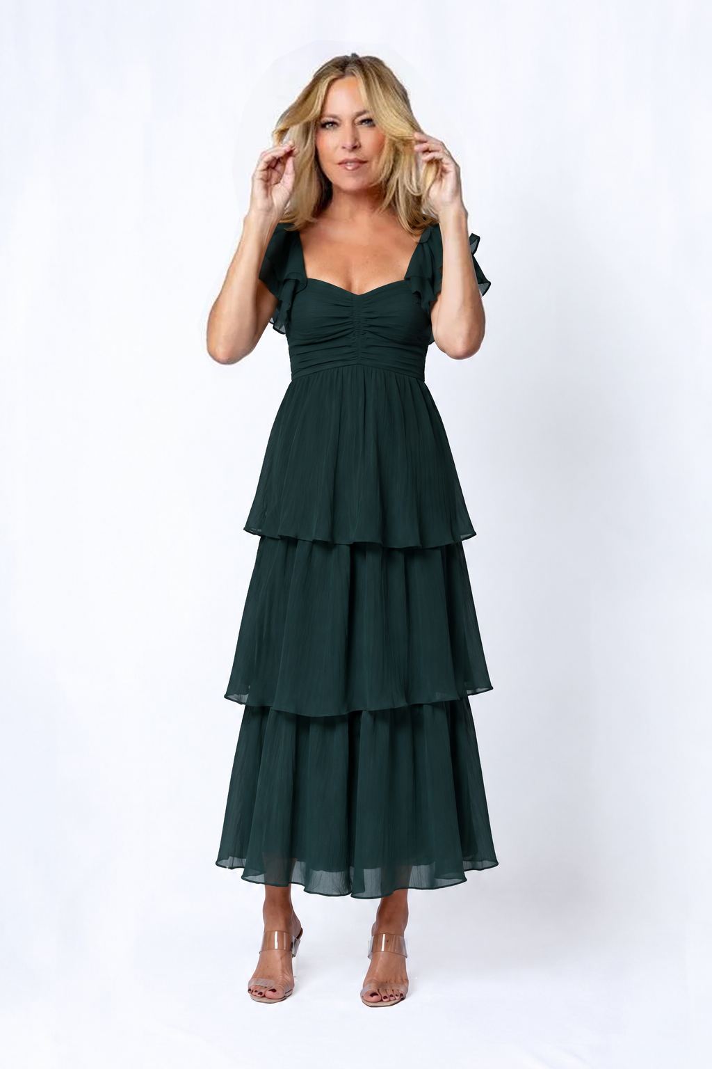 The Forest Green Tiered Flutter Gown