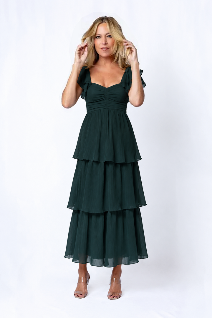 The Forest Green Tiered Flutter Gown